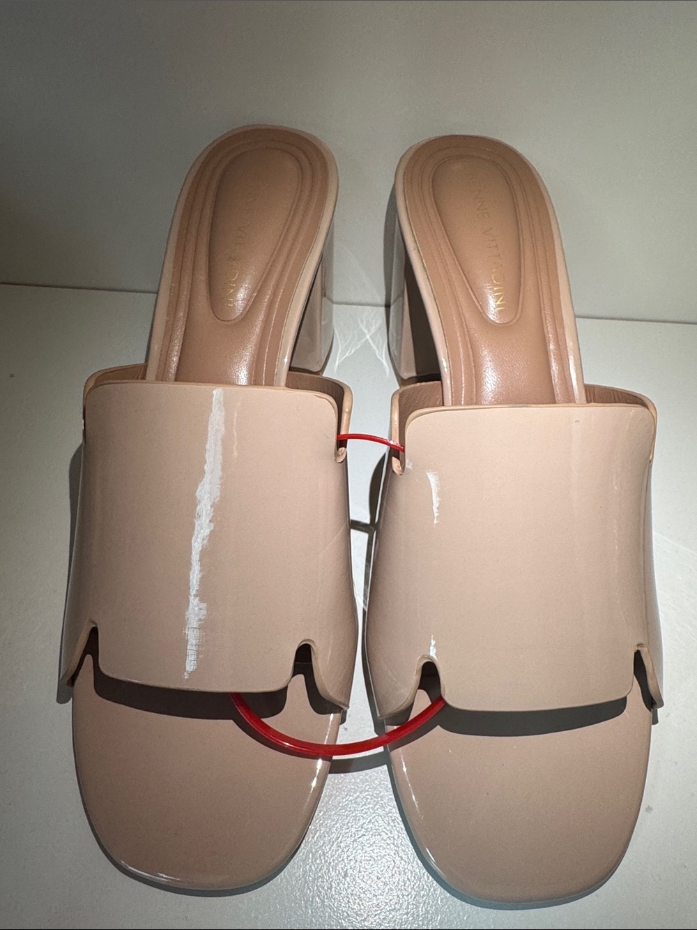 Adrienne Vittadini Nude Patent Slide Mules